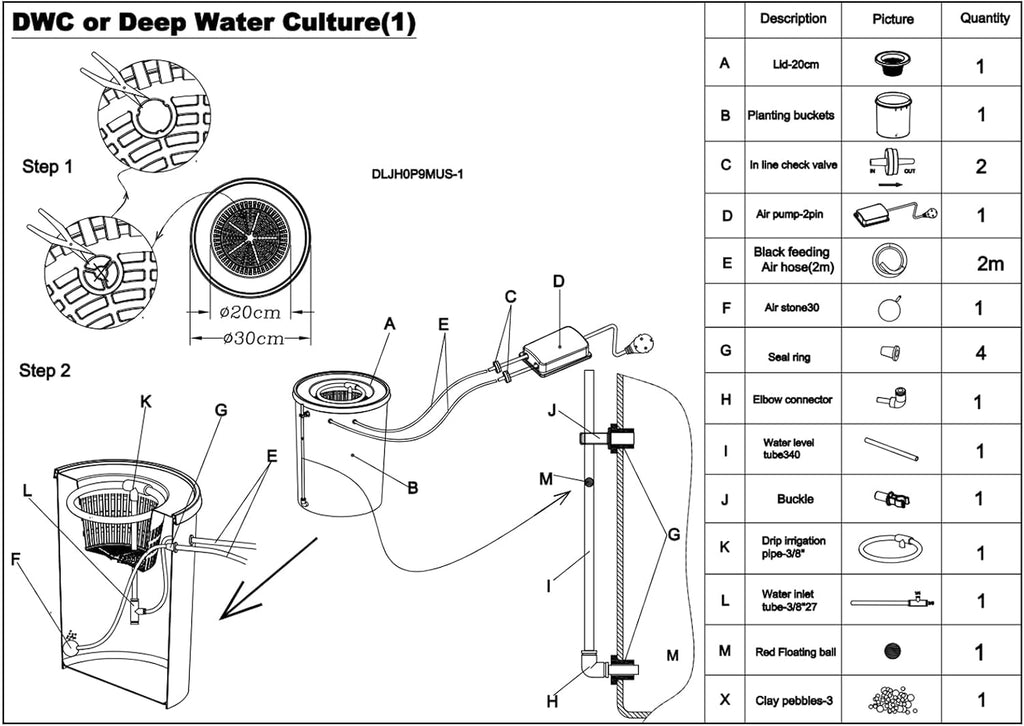 Hydroponic Growing System, 5 Gallon Deep Water Culture Hydroponic Bucket Kit with Air Hose, Air Pump and Air