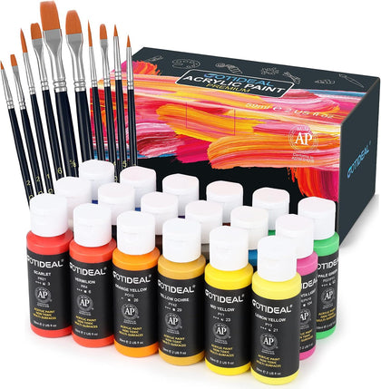 Acrylic Paint Set with 10 Brushes, 18 Colors Outdoor/Indoor (59ml, 2 oz) Art Craft Paint Non Toxic, Perfect for