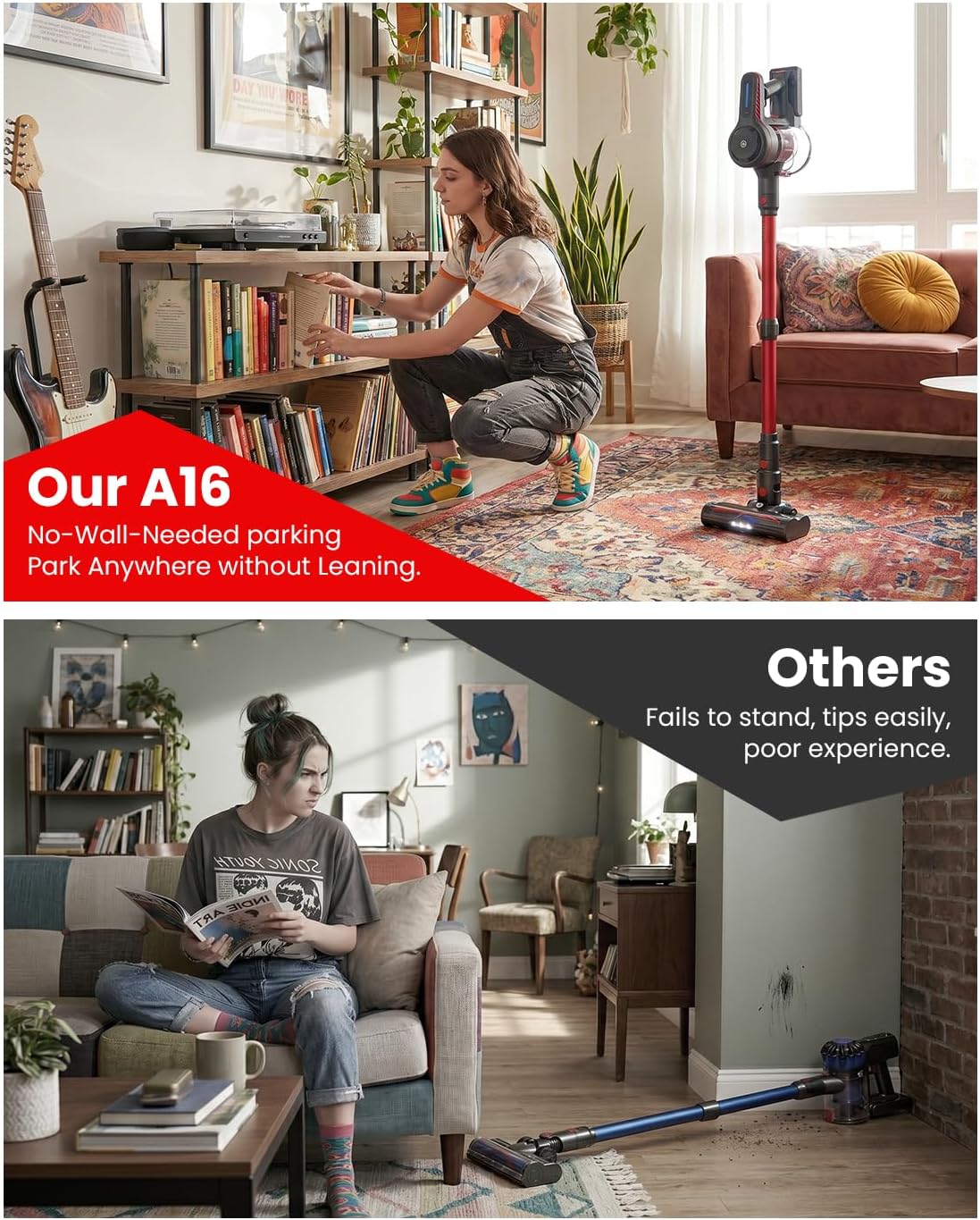 Lightweight Cordless Vacuum Cleaners for Home, Stick Vacuum Cordless Rechargeable with 45kPa Suction,45-Min