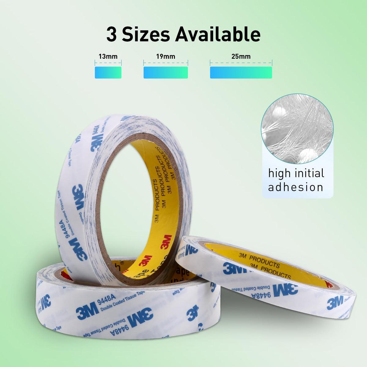 3M Double Sided Tape, 1/2" x 33Ft, 9448A, Translucent