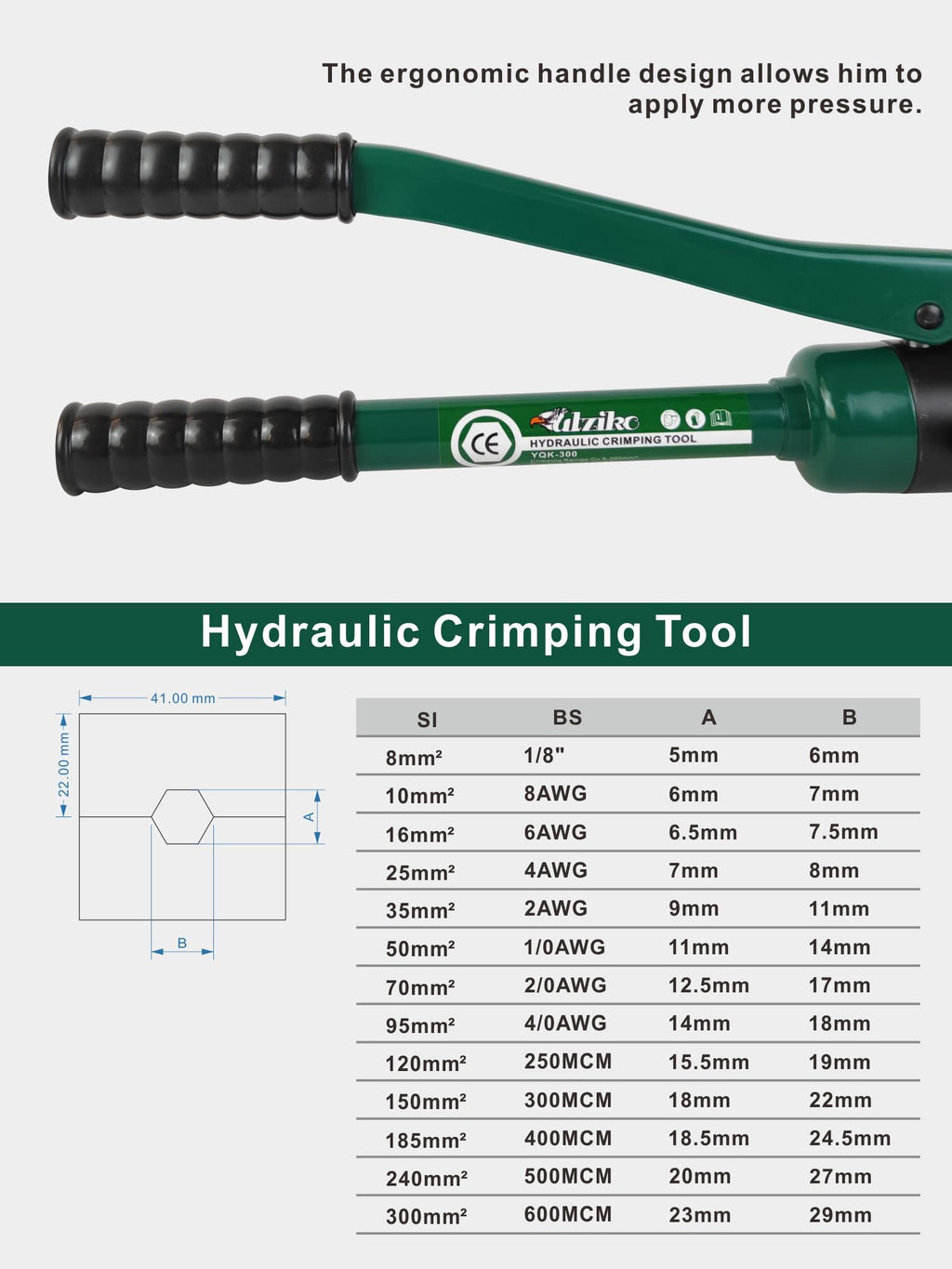 UTZIKO 16-Ton Hydraulic Cable Lug Crimper 9 AWG-600 MCM 13 Dies