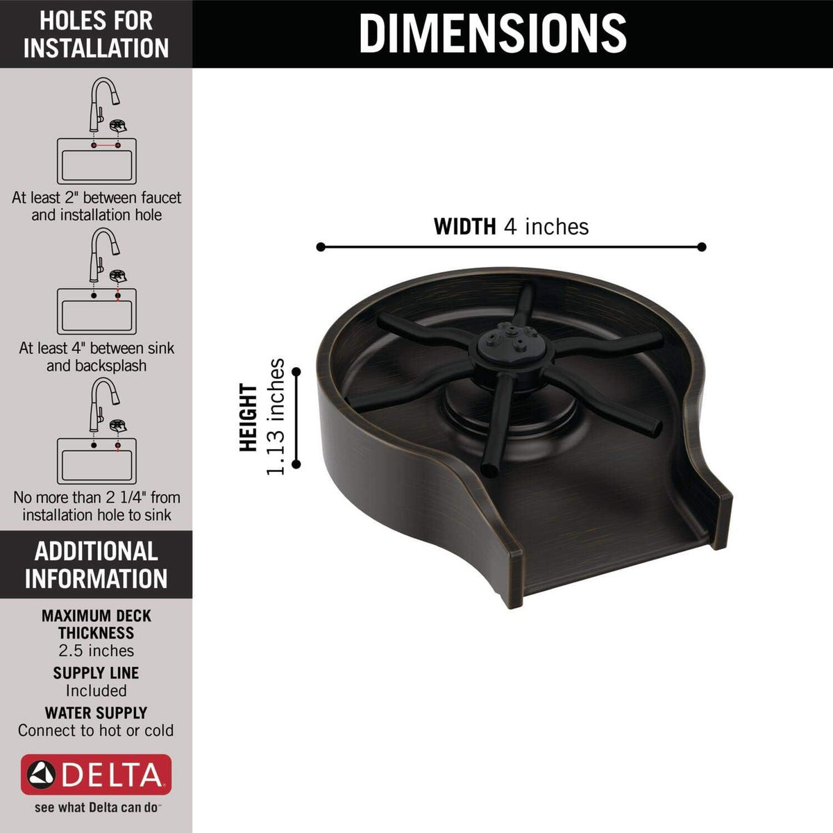 Oil Rubbed Bronze Metal Glass Rinser for Kitchen Sink, Cup Washer for Sink, Bottle Washer, Venetian Bronze GR250-RB