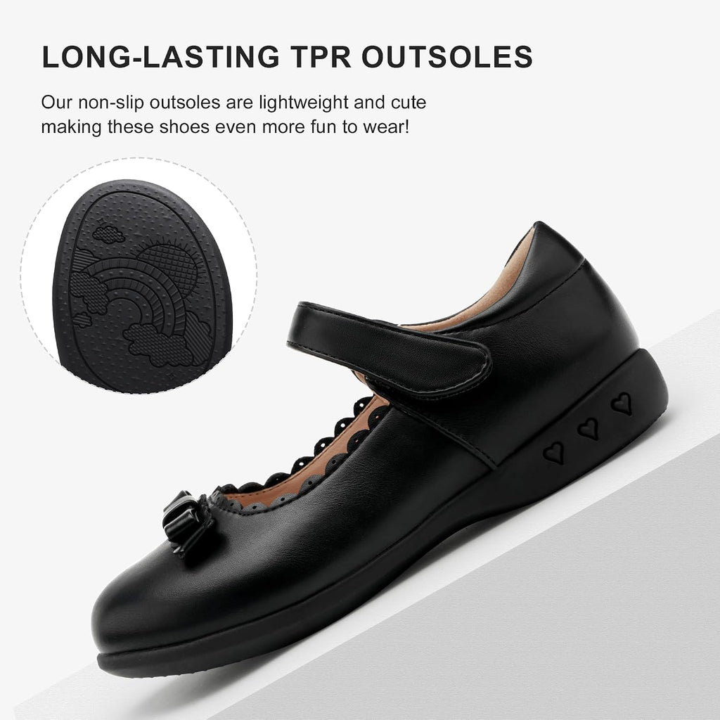 School Shoes for Girls Bow Mary Jane Dress Shoes | Scalloped edge detail, Cushioned insole, Flexible outsole