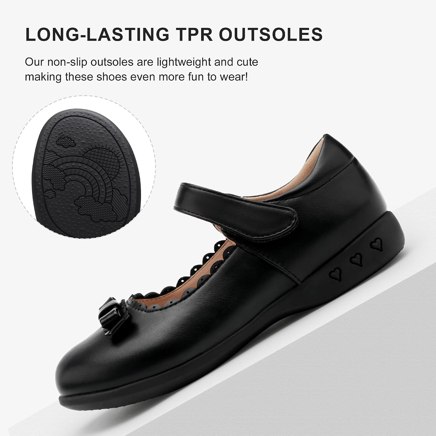 School Shoes for Girls Bow Mary Jane Dress Shoes | Scalloped edge detail, Cushioned insole, Flexible outsole