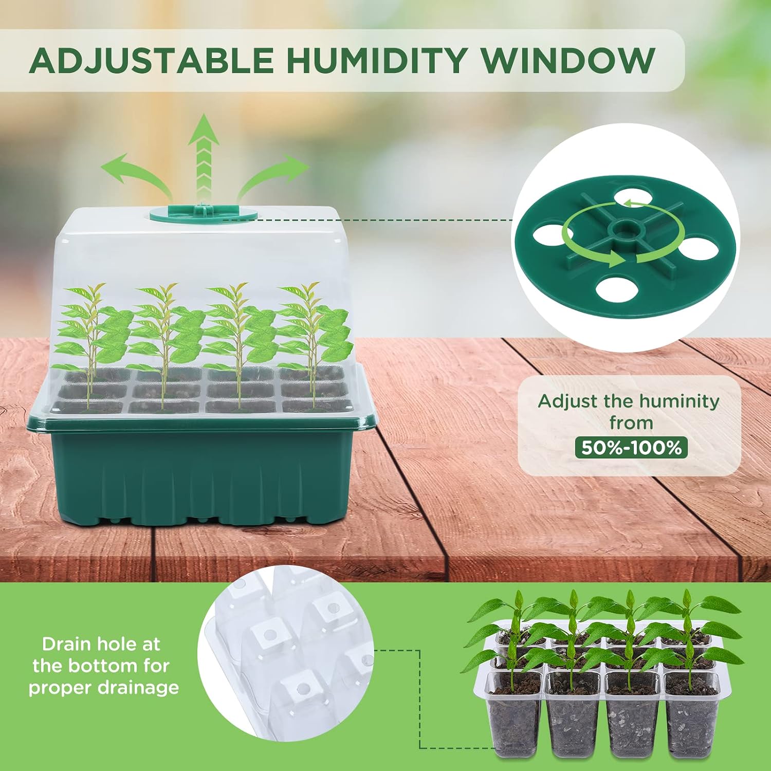 7-Pack Seed Starter Tray with Heat Mat (12 Cells per Tray), Plant Germination Trays with Adjustable Humidity Dome