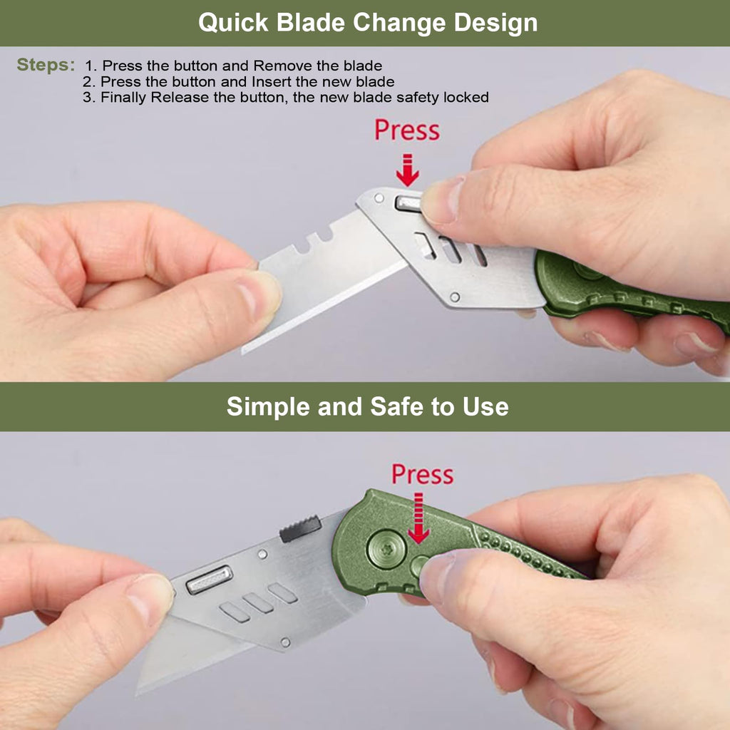 Folding Utility Knife, Heavy Duty Box Cutter, Razor Knife-OliveGreen