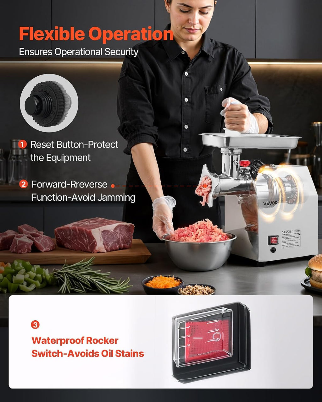 Commercial Electric Meat Grinder, 7 lbs/min Capacity, #12 Industrial Meat Mincer with 2 Stainless Steel Blades, 2