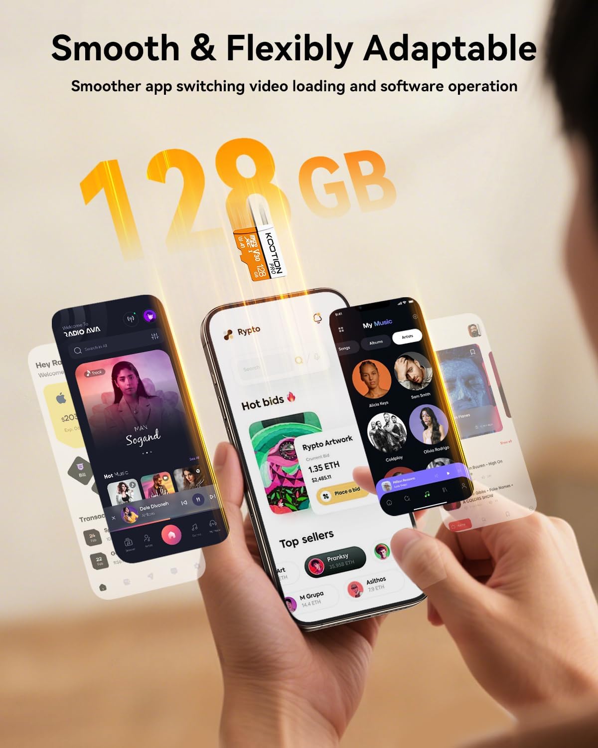 128GB Micro SDXC UHS-I U3 V30 A1 Memory Card - High Speed TF Card for Phone, Camera
