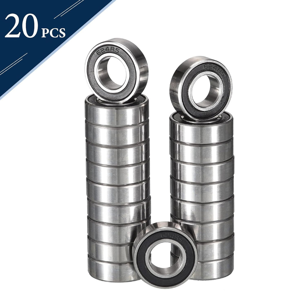 624-2RS Deep Groove Ball Bearings, ID 4mm x OD 13mm x Width 5mm Miniature Bearings, Double Rubber Sealed Ball Bearing Pre-Lubricated Chrome Steel Z2 Lever 20pcs