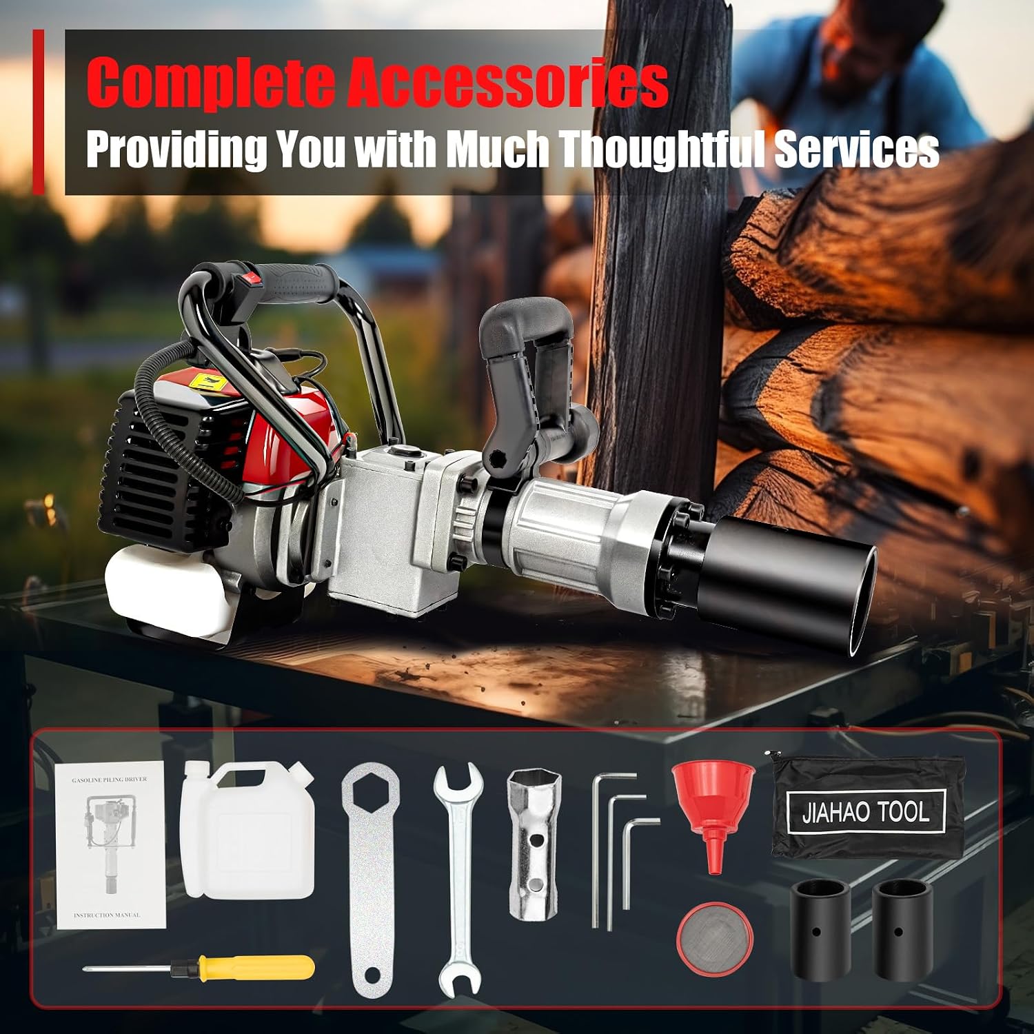 32.6CC 2 Stroke Gas Powered T-Post Driver, 900W Gas Powered Pile Driver Fence Post Driver Portable Petrol Piledriver
