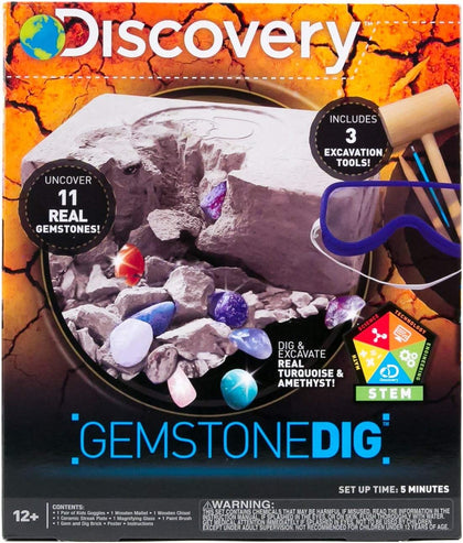 Kids Gemstone Dig Stem Science Kit by Horizon Group Usa, Excavate, Dig & Reveal 11 Real Gemstones, Includes Goggles