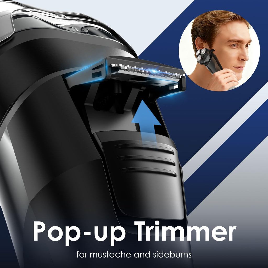 Men’s 4D Rotary Electric Shaver, Floating Head, Pop‑Up Trimmer