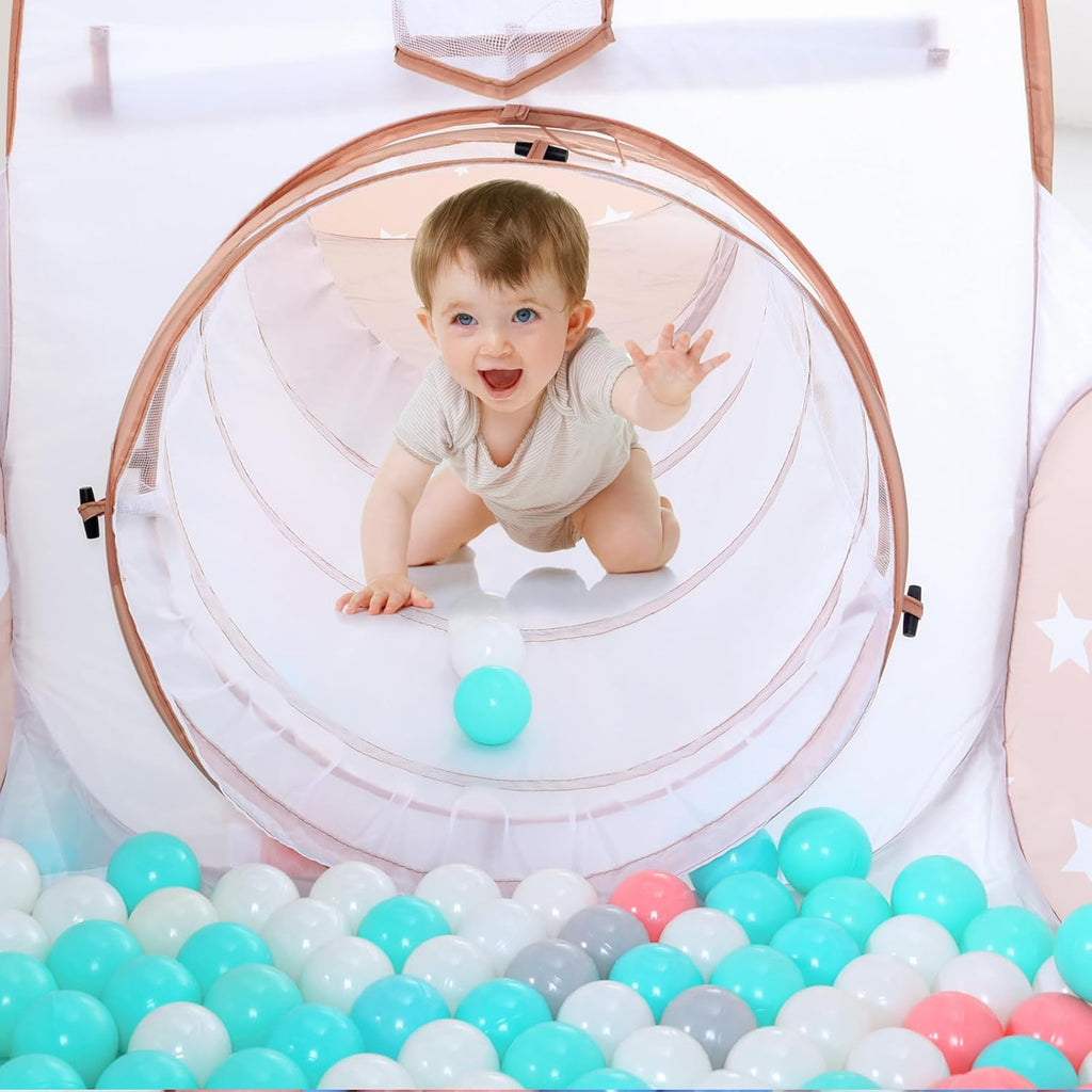 3 in 1 Kids Play Tent: with Baby Ball Pit and Play Tunnel - Children Indoor Outdoor Playhouse with Climbing Tunnel