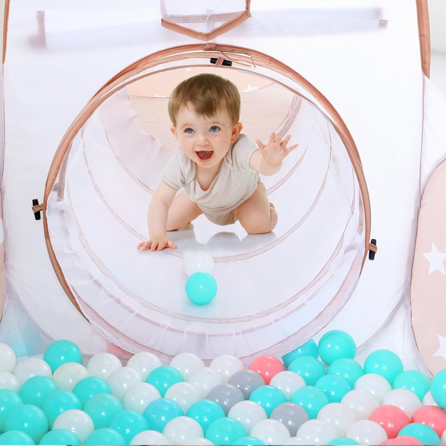3 in 1 Kids Play Tent: with Baby Ball Pit and Play Tunnel - Children Indoor Outdoor Playhouse with Climbing Tunnel