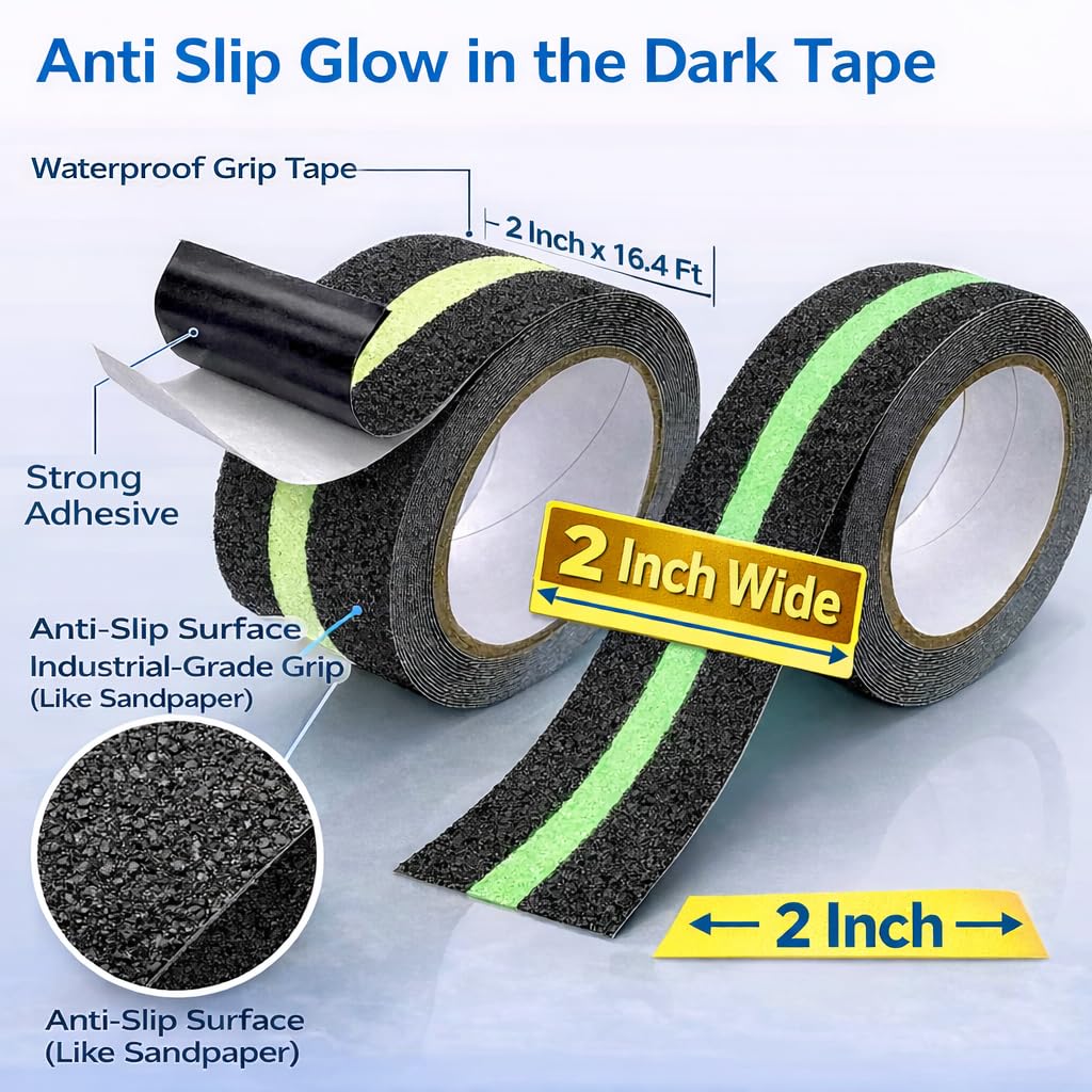 Anti Slip Grip Tape with Glow in Dark 2inchx16.4ft for Stair Outdoor