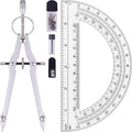Compass and Protractor Set, Math Compass for Geometry (Silver) | Professional Drawing Compass Tool, Metal Compass