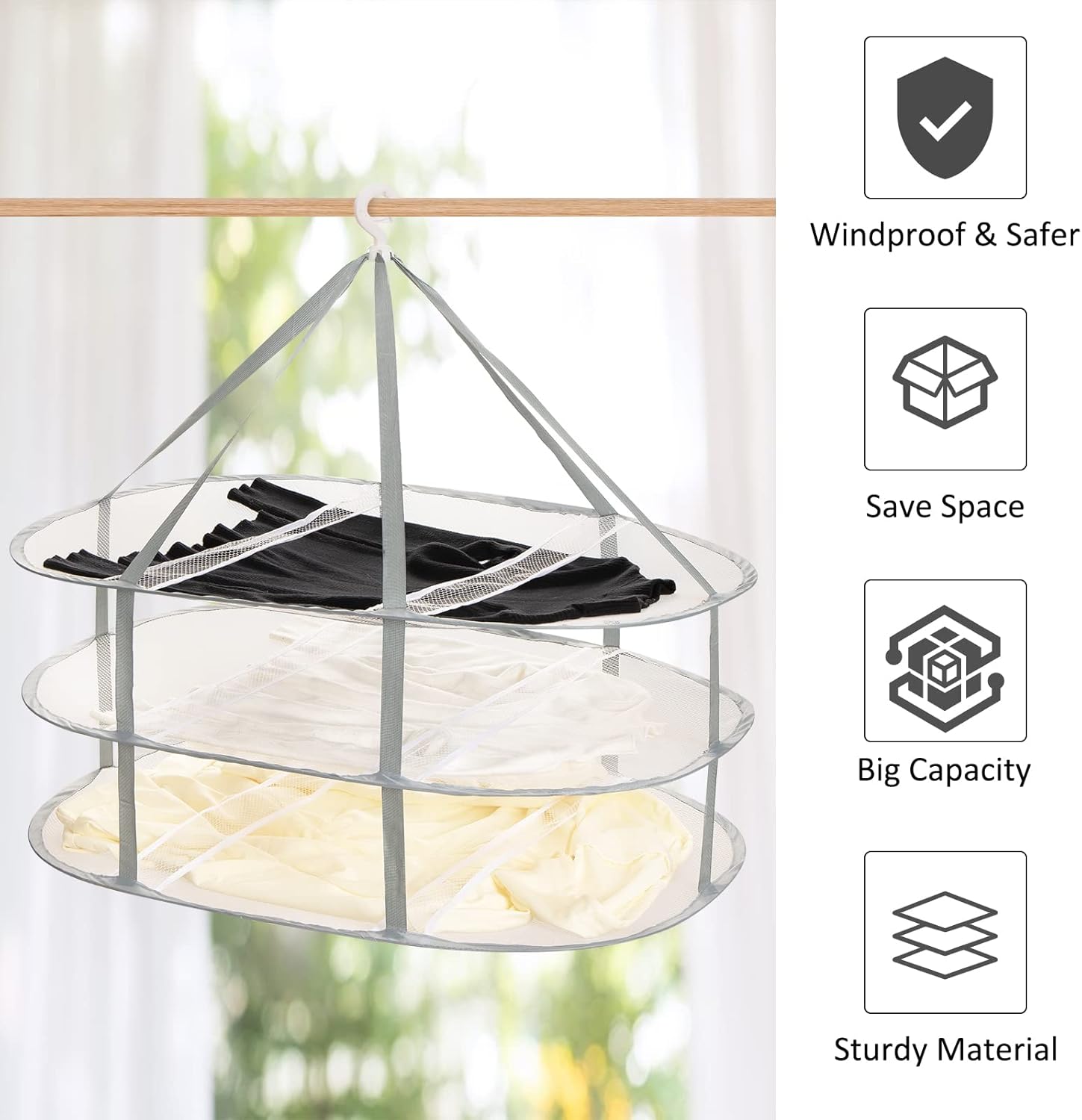 3-Tier Folding Mesh Clothes Hanging Dryer, Sweater Drying Rack, Large Laundry Drying Rack, Lay fold Flat Dry Hanger