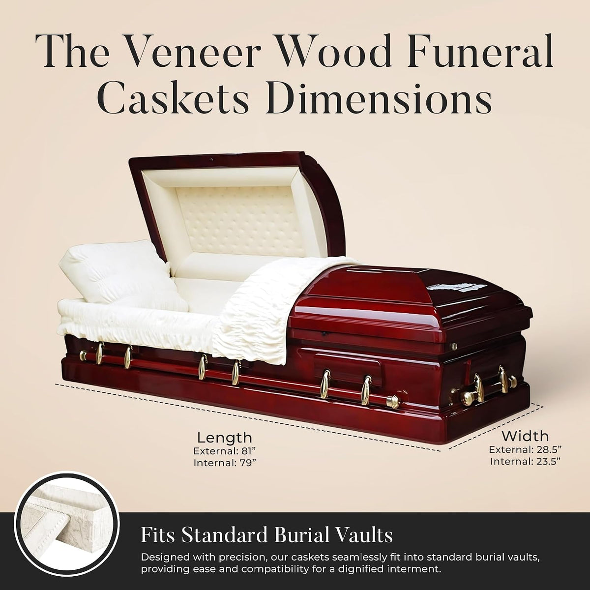 Belmont Veneer Wood Funeral Casket w/Almond Interior