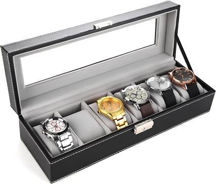 Watch Box for Men,Organizer 6 Slot Watch Display Case,Men Jewelry Box Storage Case,Lined with Soft Velvet and Holder