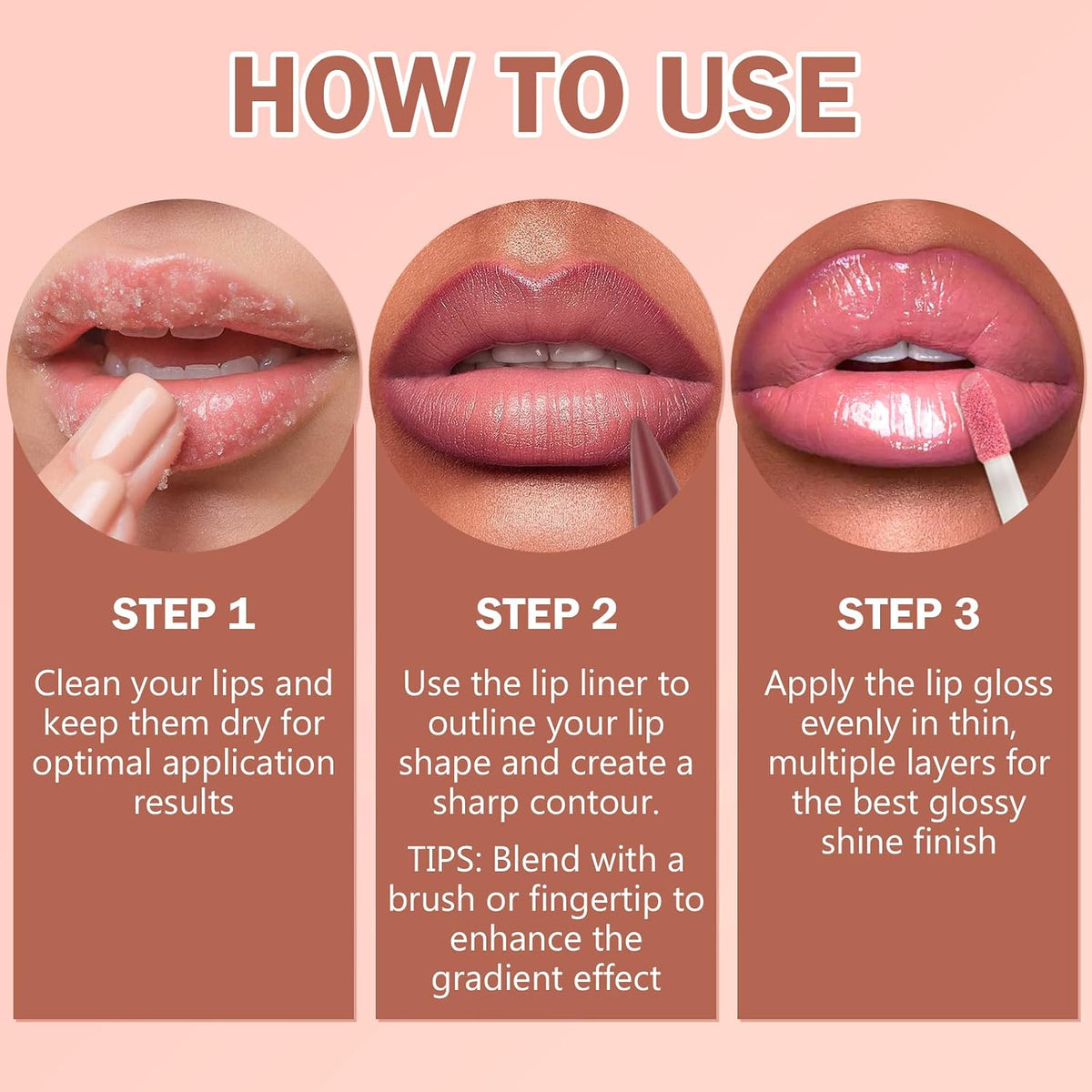 Lip Liner & Gloss Lipstick Combo - 2 in 1 Dual-Ended Lip Combo Set, Nude Brown Velvet Matte Lip Liner & Buildable