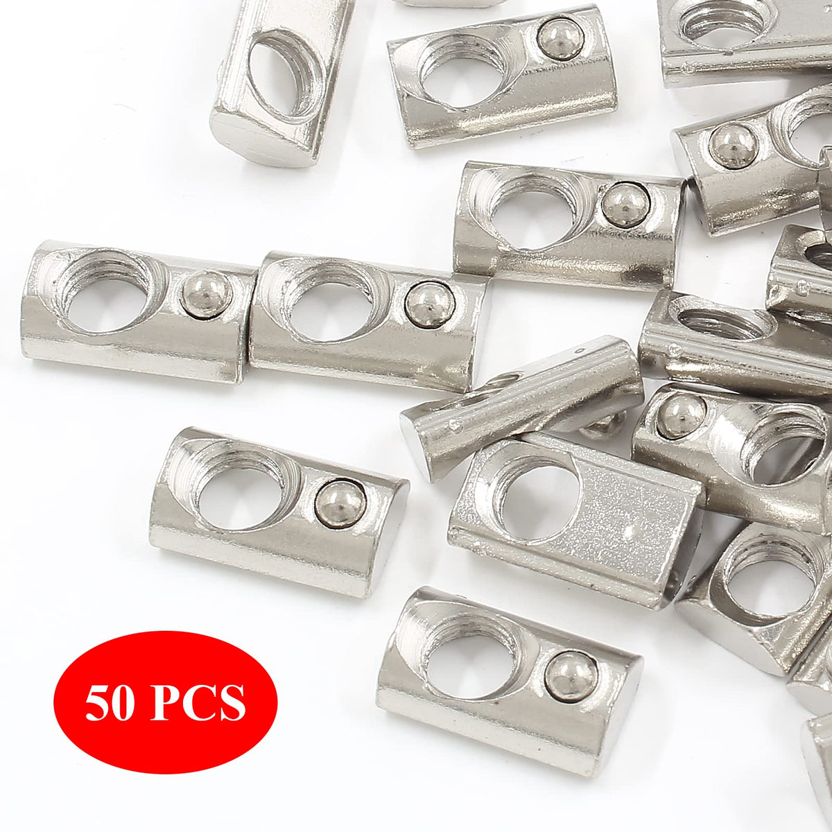 Rierdge 2020 Series M6 Half Round Roll in Spring T Nuts, 50 Pcs