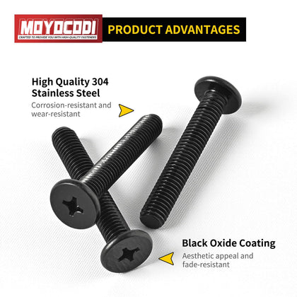 M5 x 25mm(30 Pack) Flat Round Head Phillips Drive Machine Screws Black Oxide 304 Stainless Steel Hardware Fastener