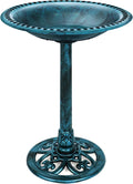Bird Bath, 28in Outdoor Resin Pedestal - Peacock Blue