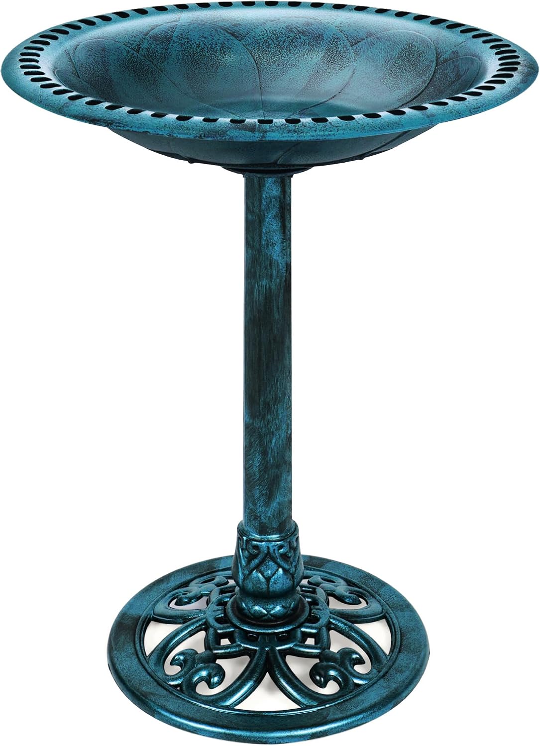 Bird Bath, 28in Outdoor Resin Pedestal - Peacock Blue