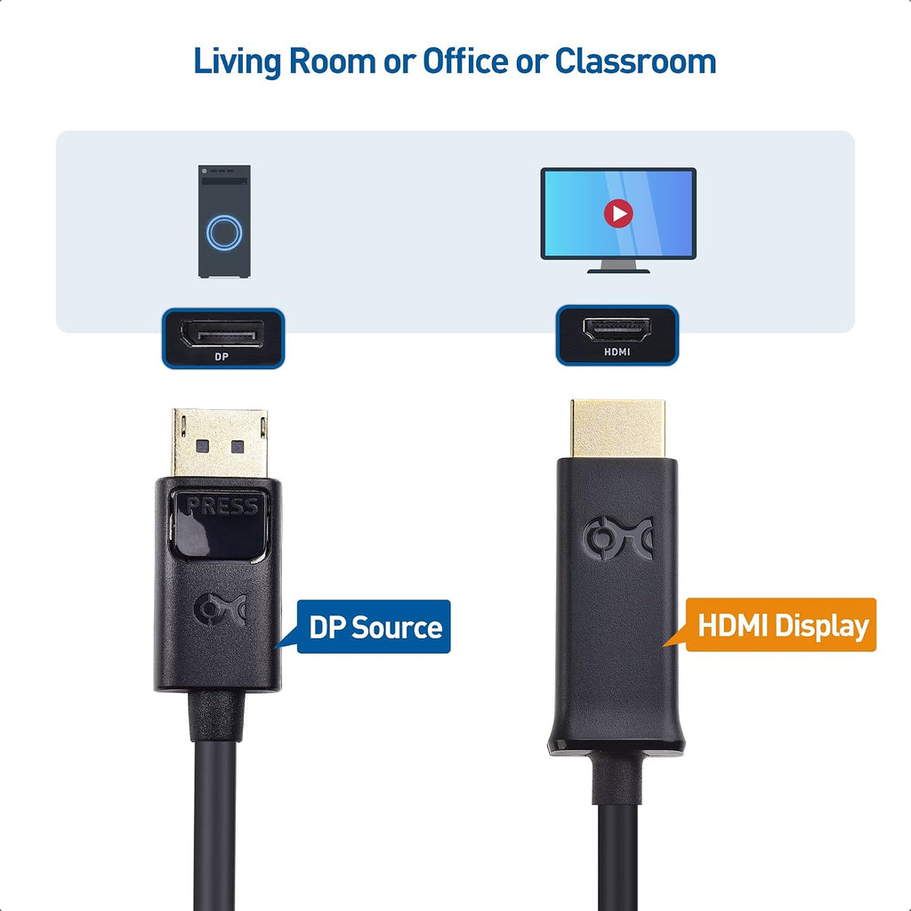 Unidirectional DisplayPort to HDMI Cable, DP to HDMI, 6ft | Gold-Plated, Display Port to HDTV/Monitor/Projector
