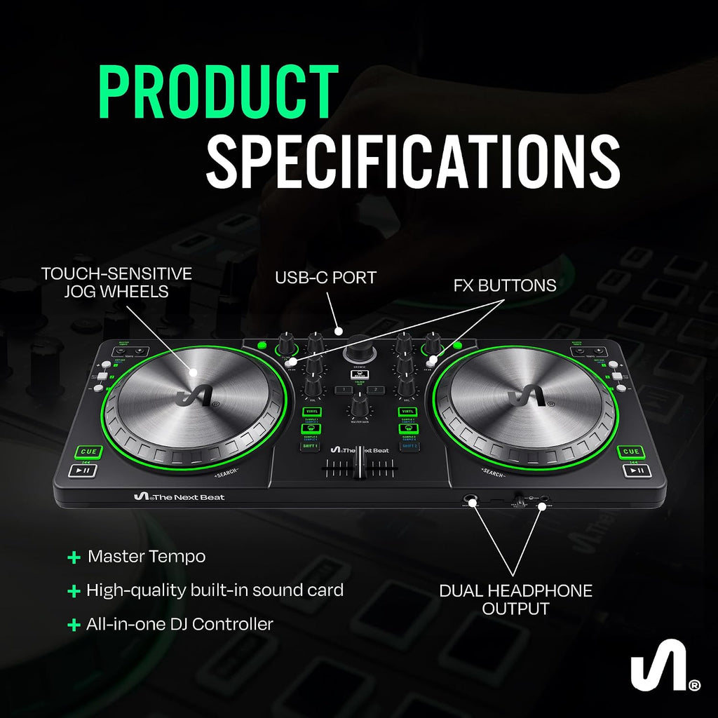 by Tiesto DJ Controller, SX1 Portable Control Deck with Audio Mixer, Beat Match, USB, & Dual Headphone Output - DJ