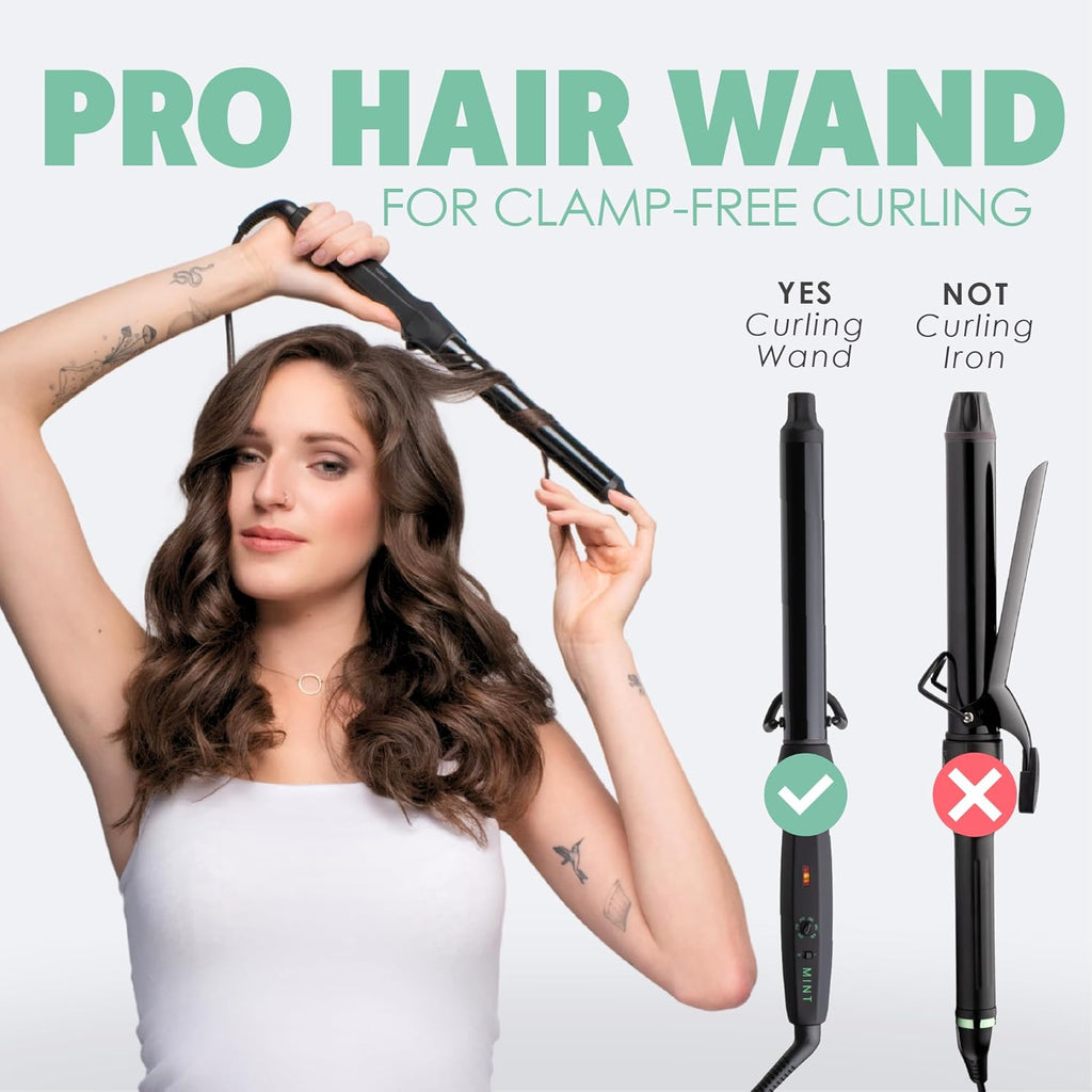 Pro X-Long 1 Inch Clamp-Free Ceramic Curling Wand for Long Hair | Extra-long tourmaline ceramic barrel creates