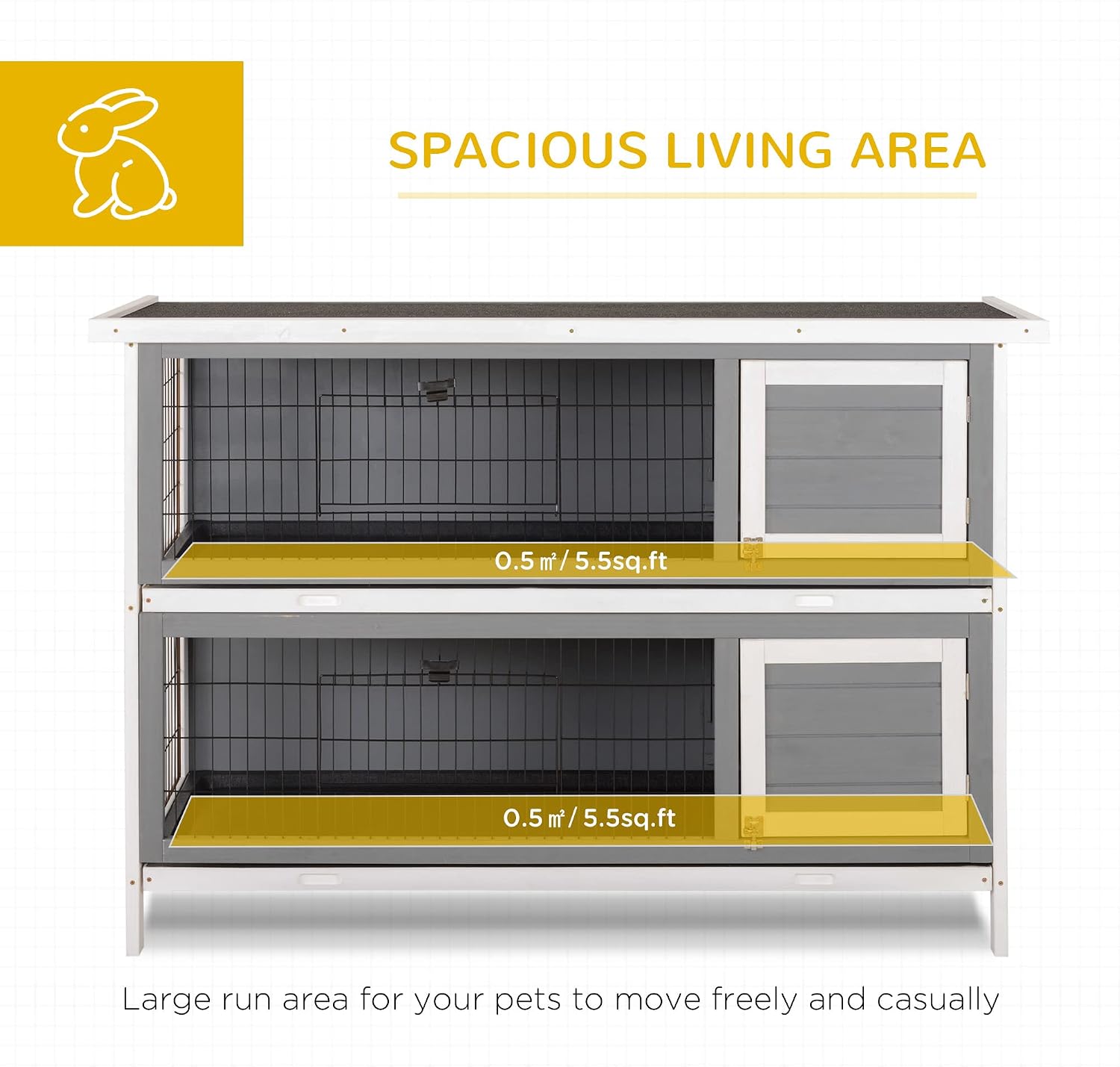 54" 2-Story Large Rabbit Hutch Bunny Cage Wooden Pet House Small Animal Habitat with Lockable Doors, No Leak Tray and
