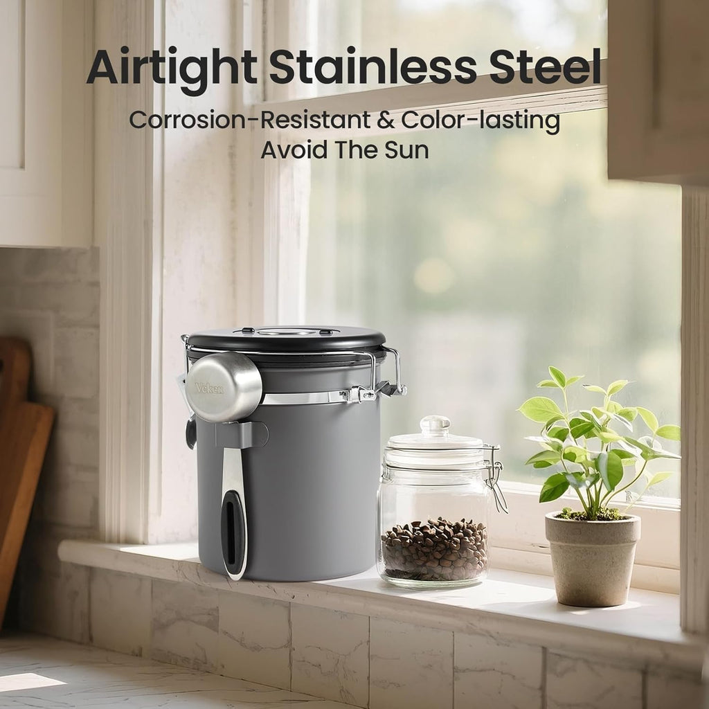 Coffee Canister, Airtight Stainless Steel Food Storage Container,16OZ | Date Tracker, Kitchen Jars for Beans,Ground