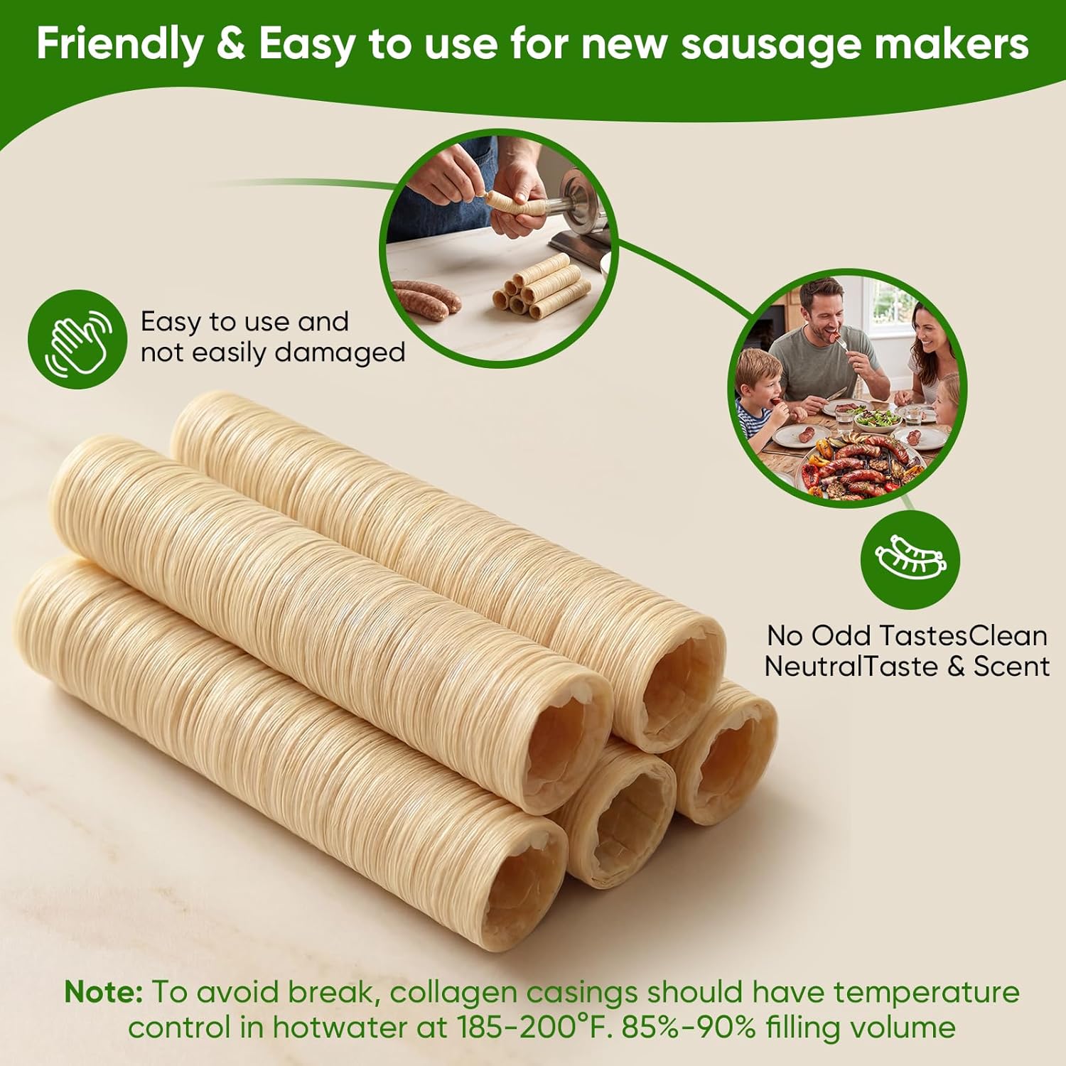 HALAL Grade A Collagen Sausage Casings, Edible Drying Casing 15m/49ft Longer Length , 28mm/ 11/8''for Flavorous