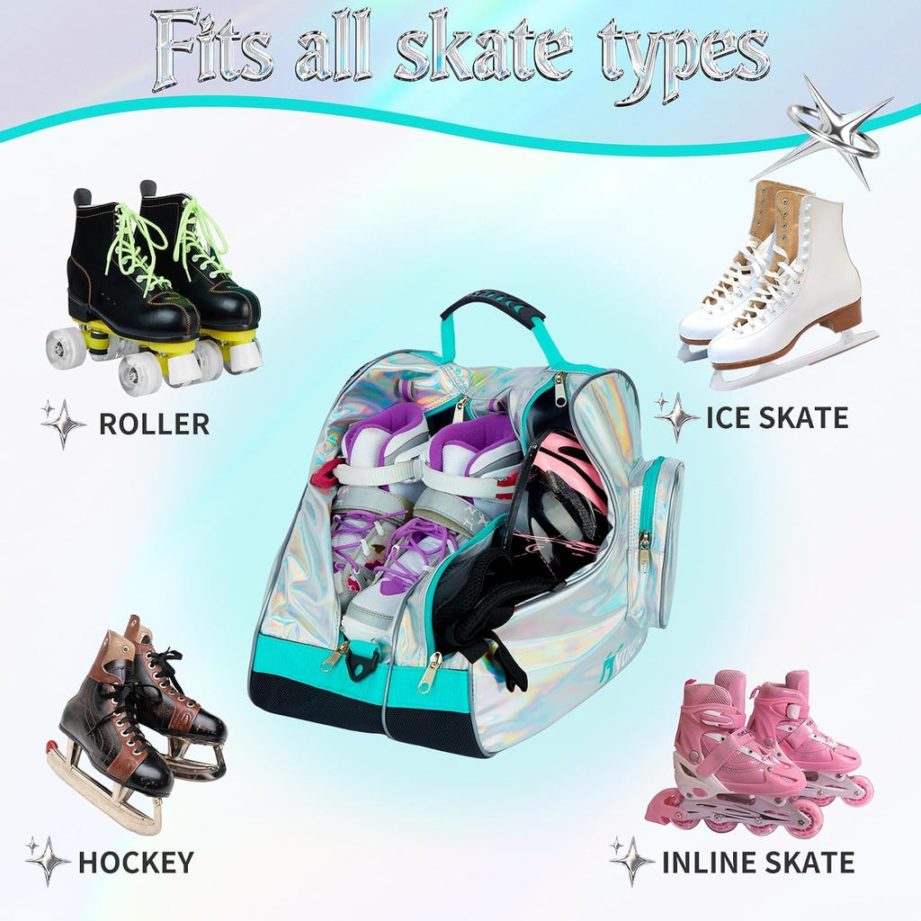 Roller Skate Bag for Inline Skates Ice Skates and Figure Skating Stylish Plain Holographic Fashion Design Spacious