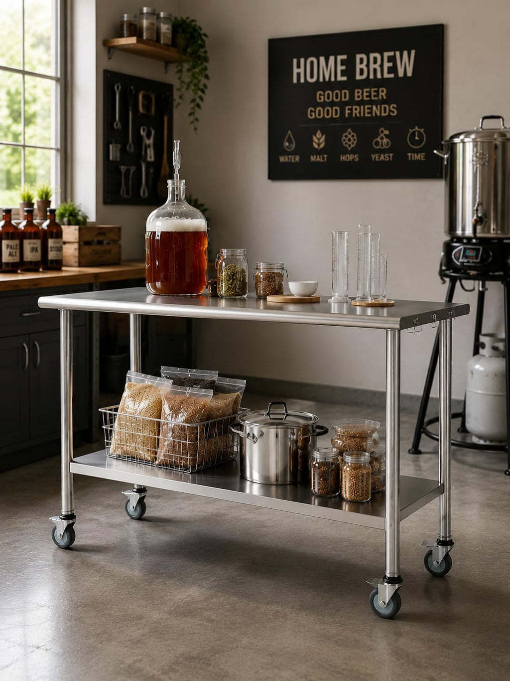 NSF Stainless Steel Prep Table 24X48 inch, Flat Top & Casters