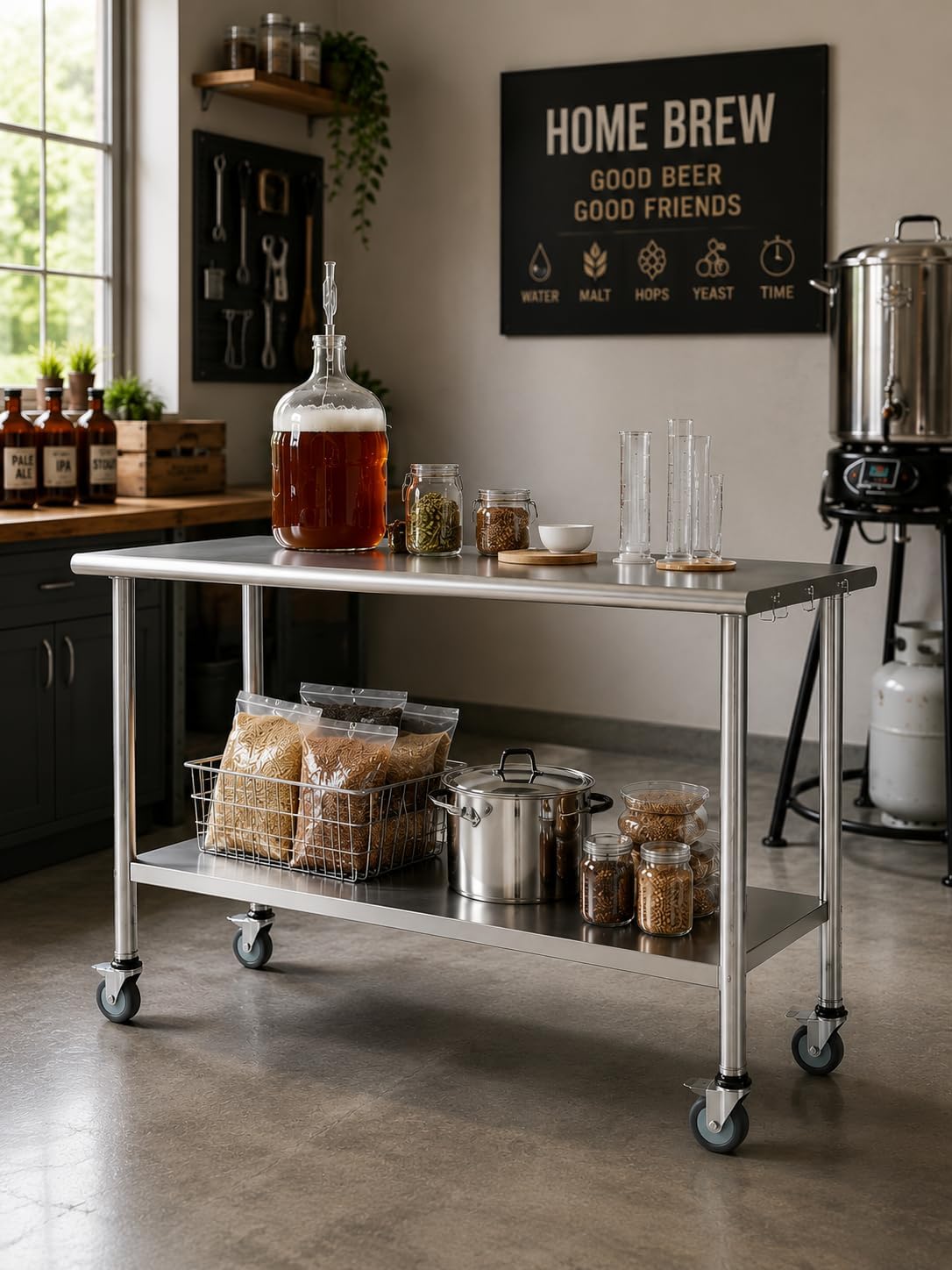 NSF Stainless Steel Prep Table 24X48 inch, Flat Top & Casters