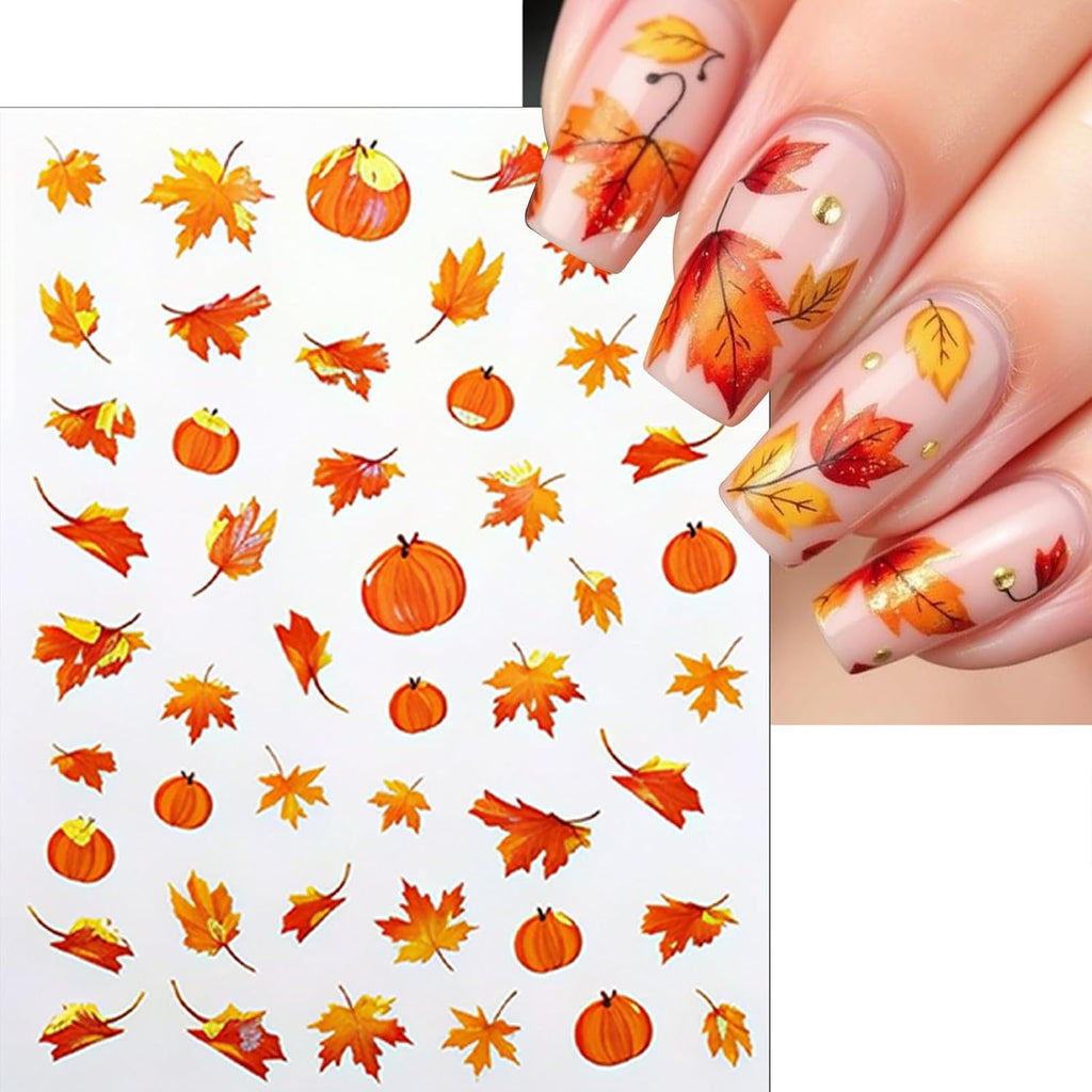 Autumn Maple Leaves Nail Art Stickers Laser Pumpkin Nail Stickers