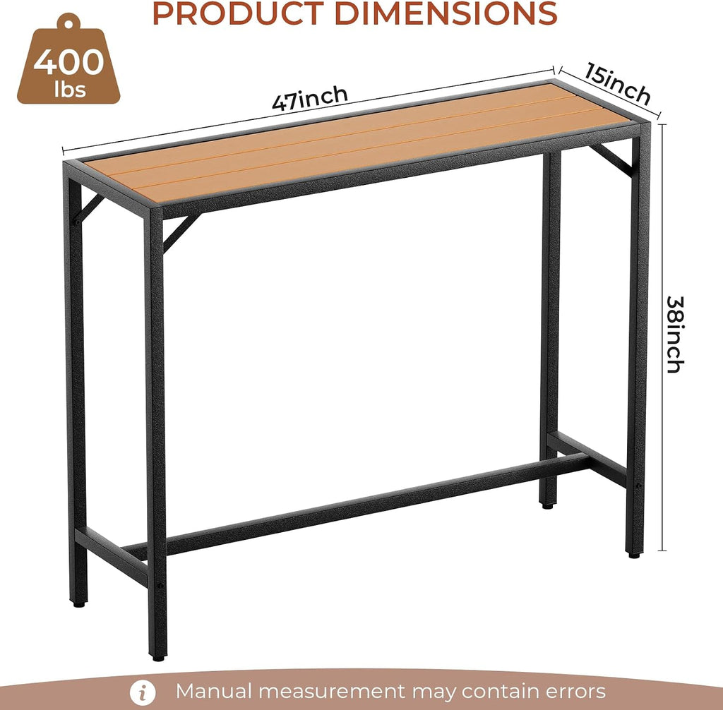 47" Patio Bar Table, Sturdy Outdoor Counter Height Table, Teak