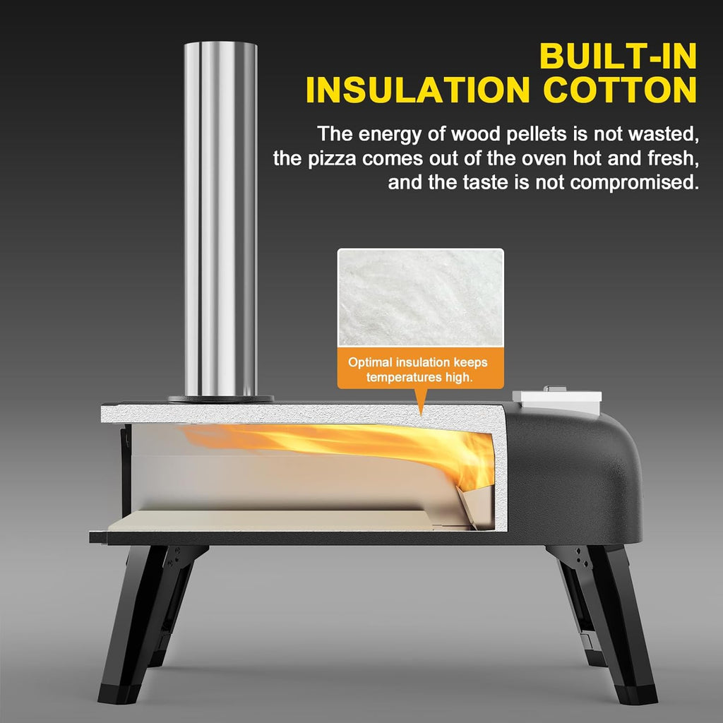 Pizza Oven Outdoor 12" Wood Fired Pizza Ovens Pellet Pizza Stove for outside, Portable Stainless Steel Pizza Oven for