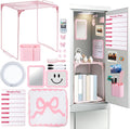 Pink Locker Accessories Kit 16PCS, School Locker Organizer Set with Shelf, Magnetic Mirror, Whiteboard Marker, Pen