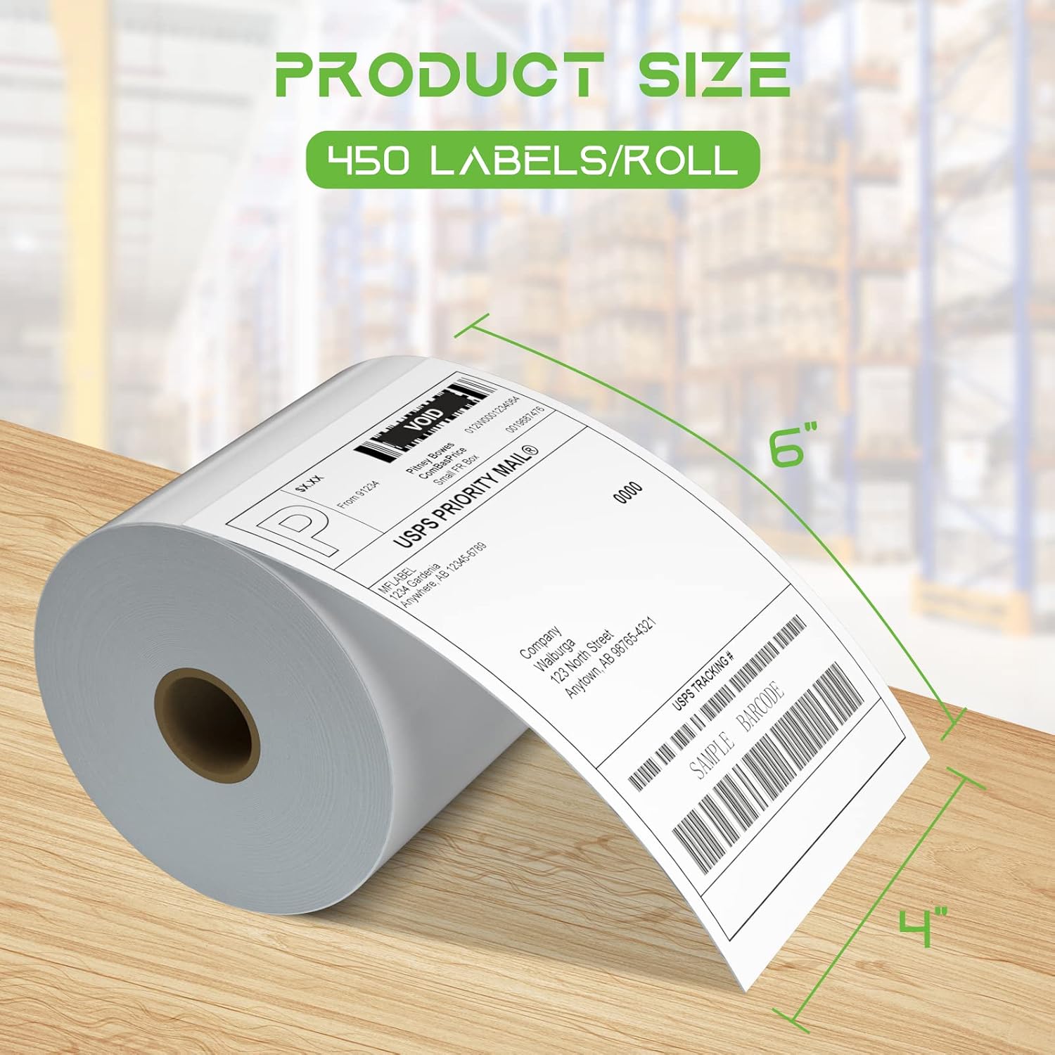 4x6 Direct Thermal Shipping Labels - 4 Rolls of 450 Labels/Roll, Compatible with Zebra 2844/ZP450/ZP500/ZP505