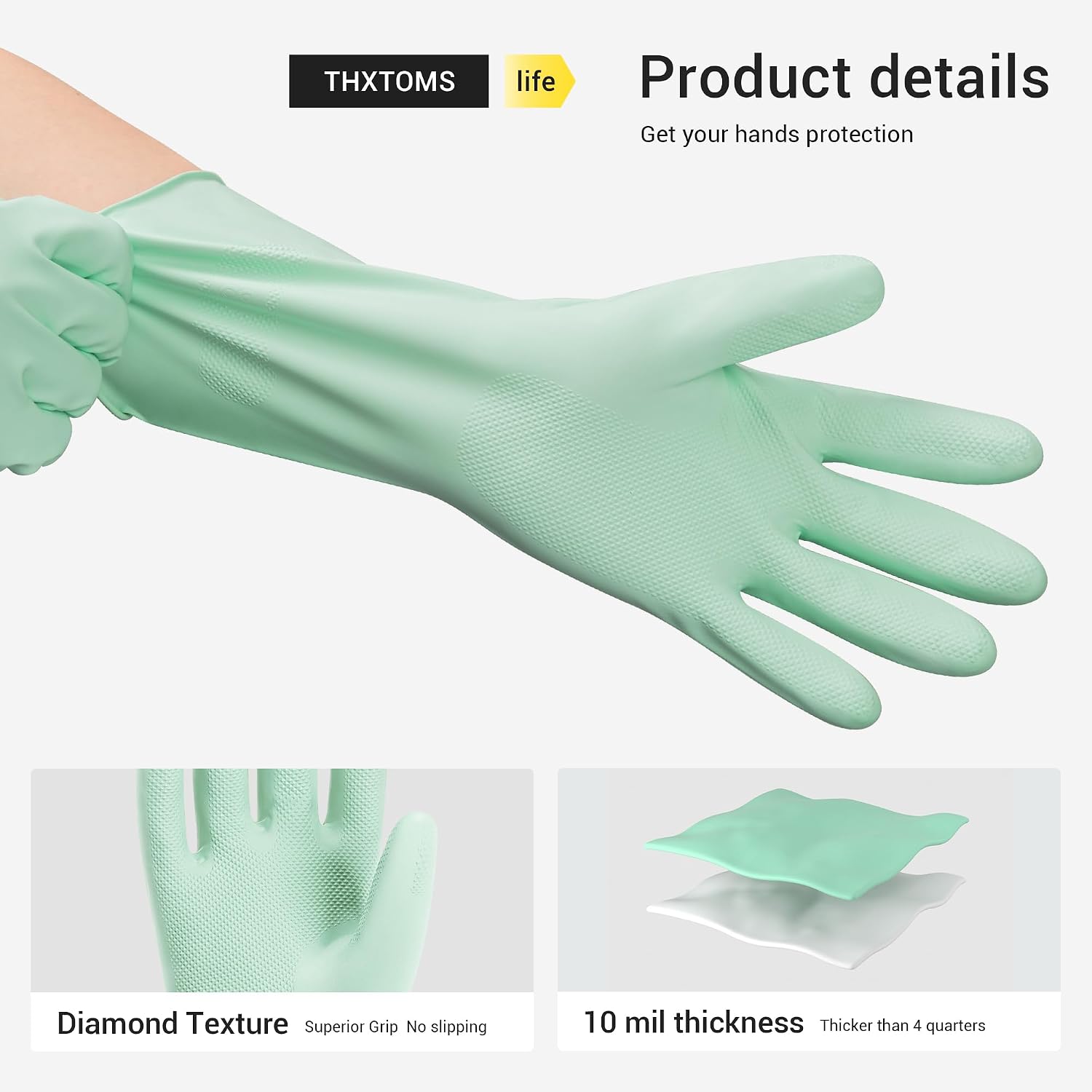 4 Pairs Nitrile Cleaning Gloves, Latex free Reusable Dishwashing Gloves for Women, Kitchen and Bathroom Cleaning