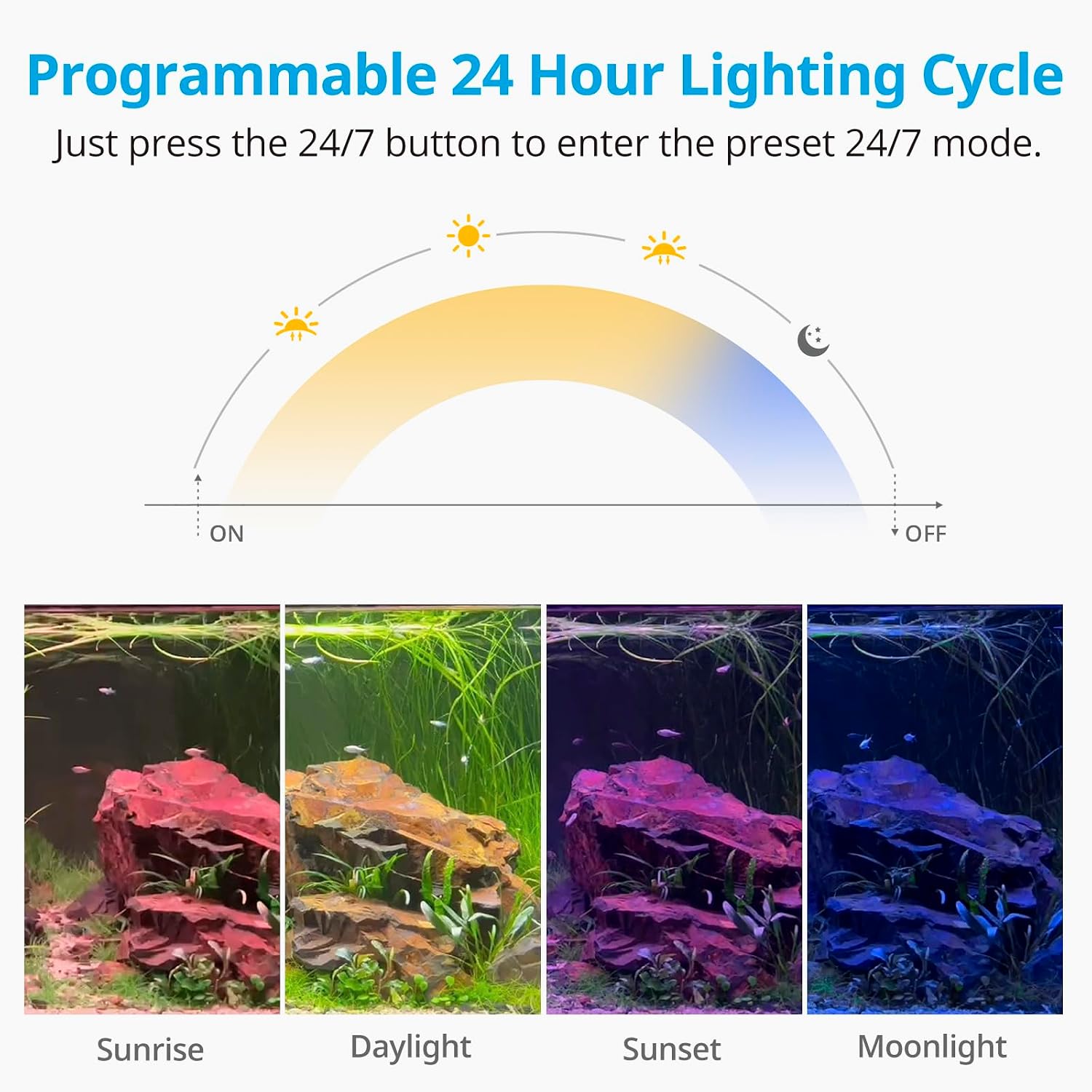 C10 24/7 LED Aquarium Light for Plants, 12-18 Inches, Full Spectrum Fish Tank Light with Timer, Brightness Adjustable