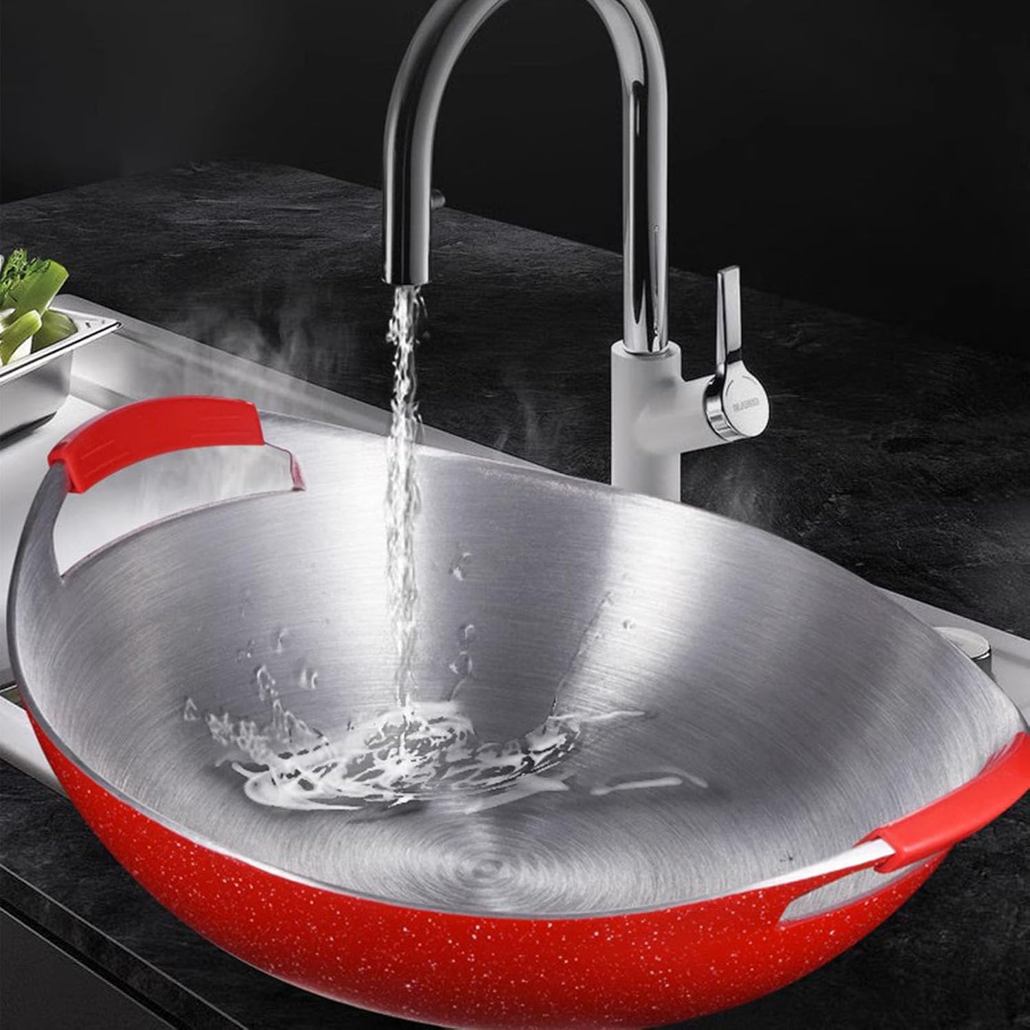 Stock Pot, Anti Stick Coating Thickened Aluminum Alloy Red Base Boiling Fish Soup Pot with Dual Handles Household Wok