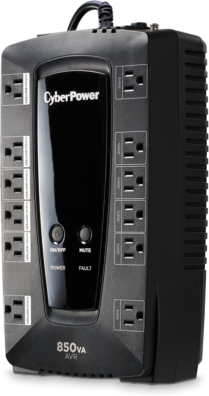 LE850G UPS Battery Backup & Surge Protector | 850VA/460W, Line Interactive, AVR, 12 Outlets (4 Wide-Spaced), RJ11