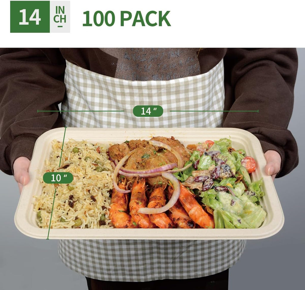 14 inch Disposable Food Trays 100 Pack Compostable Party Platters