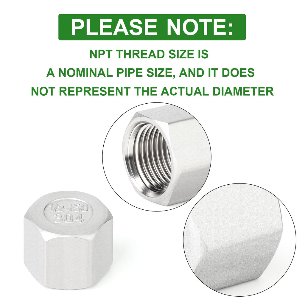 TAISHER 10Pcs 304 SS Cap Pipe Plug Socket Fitting 1/2" NPT Female