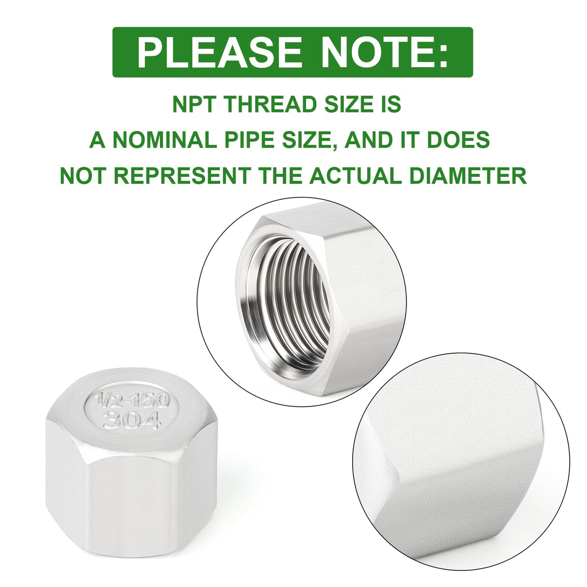 TAISHER 10Pcs 304 SS Cap Pipe Plug Socket Fitting 1/2" NPT Female