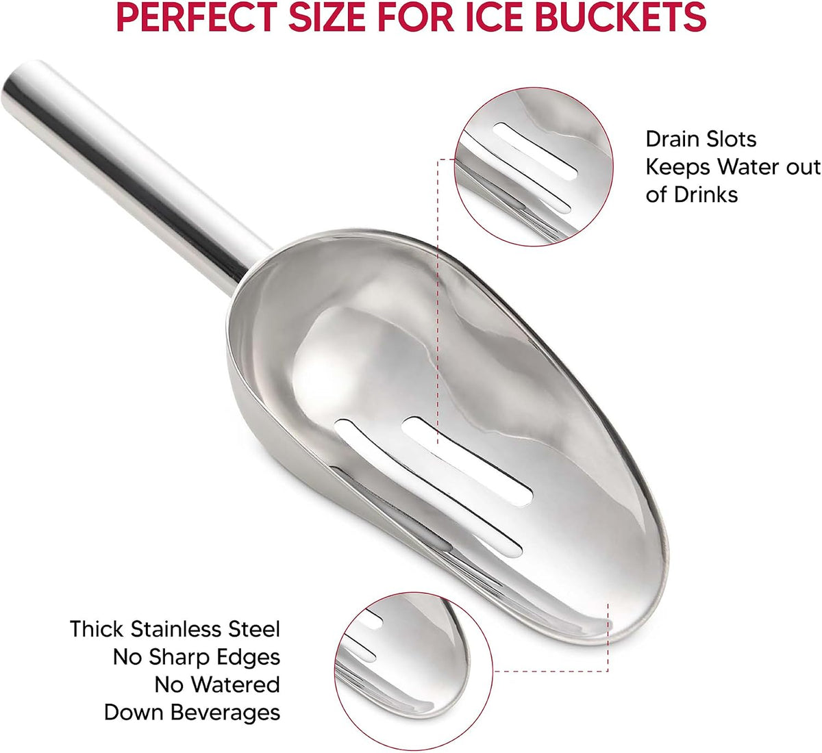 Bar Slotted Ice Scoop, 18/8 Stainless Steel, 8.75-Inch